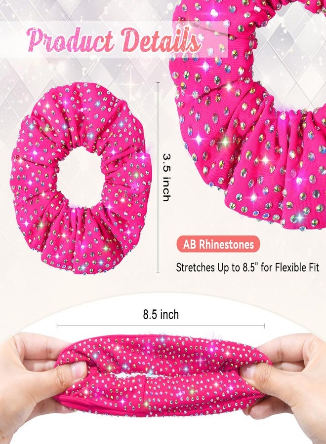 CEELGON 6 PCS Glitter Hot Pink Rhinestone Scrunchies for Cheer Competition Sparkly Cheerleading Scrunchie Hair Accessories Elastic Band for Cheerleaders Girls (Hot Pink) - Image 2